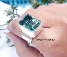 Natural Aquamarine 925 Sterling Silver Band Statement Ring Handmade All Size