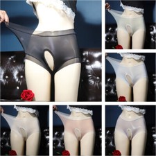 Women Sheer Silky Panties Briefs Underwear Oiled Shiny Crotchless Lingerie