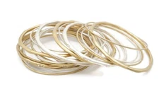 Crystal Bangle Bracelet Set Gold & Silver Tone Stack Stacking Wavy 7.75"