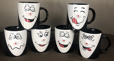 Vintage FUNNY FACE 3D Red Nose Coffee MUG CUP Set of 6 Black White Silly  Smiles | eBay