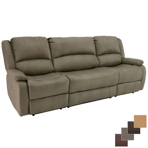 RecPro Charles 94" Double RV Wall Hugger Recliner Sofa with Console Putty