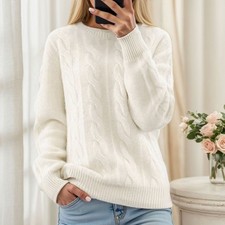 Ladies Long Sleeve Sweater Women Winter Warm Retro Cable Knitted Jumper Tops
