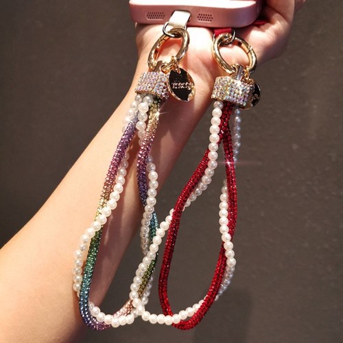 Rhinestone Pearl Beaded Phone Wrist Straps Keychain Phone Accessories - Photo 10 sur 19