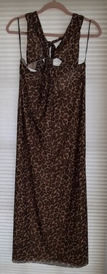 Victoria's Secret Leopard Mesh Midi Slip Dress L Sheer Stretch swim suite 