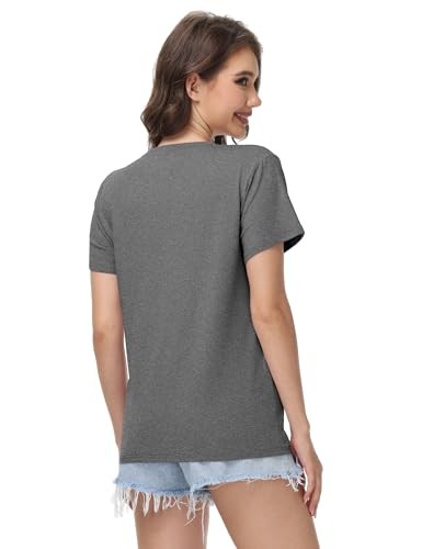 1/4 Pack Women Basic Short Sleeve T Shirts, Loose Fit Crew Neck Tshirts Shirts - Picture 2 of 8