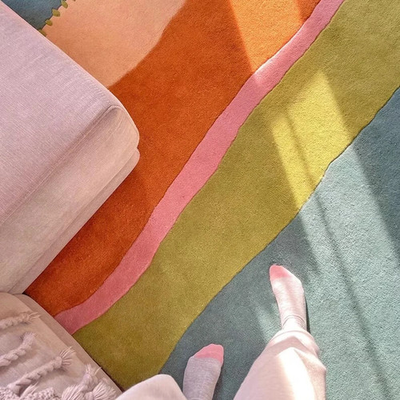 #ad #ad Stitched and Striped Hand Tufted Wool Rug Colorful Blue Peach Green Orange Mode $211.65