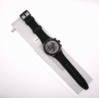 New Swiss Swatch Irony DARKBARK Chrono Men Silicone Date Watch