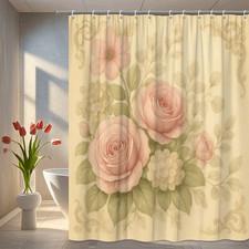 Vintage Floral Pink Shower Curtain - Elegant Bathroom Decor