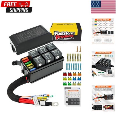 FASTSTORM Fuse Relay Box, Relay Block Box Built-in Diodes 6 Way 12 AWG Pre-Wired
