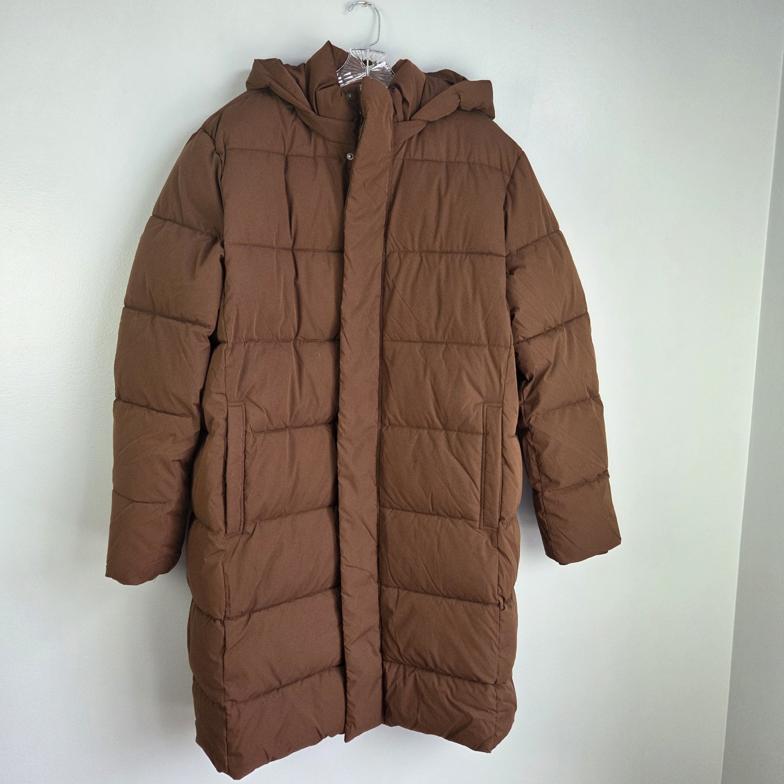 New Oversized Hooded Long Puffer Coat Amazon Essentials Brown Large