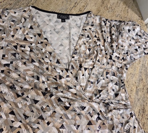 Dressbarn Blouse Women XL Geometric Wrap V-Neck Ruched Cold Shoulder Metallic - Picture 9 of 14