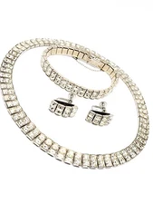 Princess cut rhinestone double row demi paure vintage 3 piece set