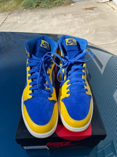 Air Jordan 1 ретро оригинальные высокие Laney желтые синие замшевые (555088-707) 9,5/10 размер 11 - Изображение 2 из 4