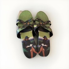 Icon Shoes Green Leather Wedge Heel Slides Slip On Sandals Criss Cross Size 10