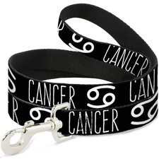 Dog Leash 6-FEET Zodiac CANCER/Symbol Black/White NARROW 0.5"