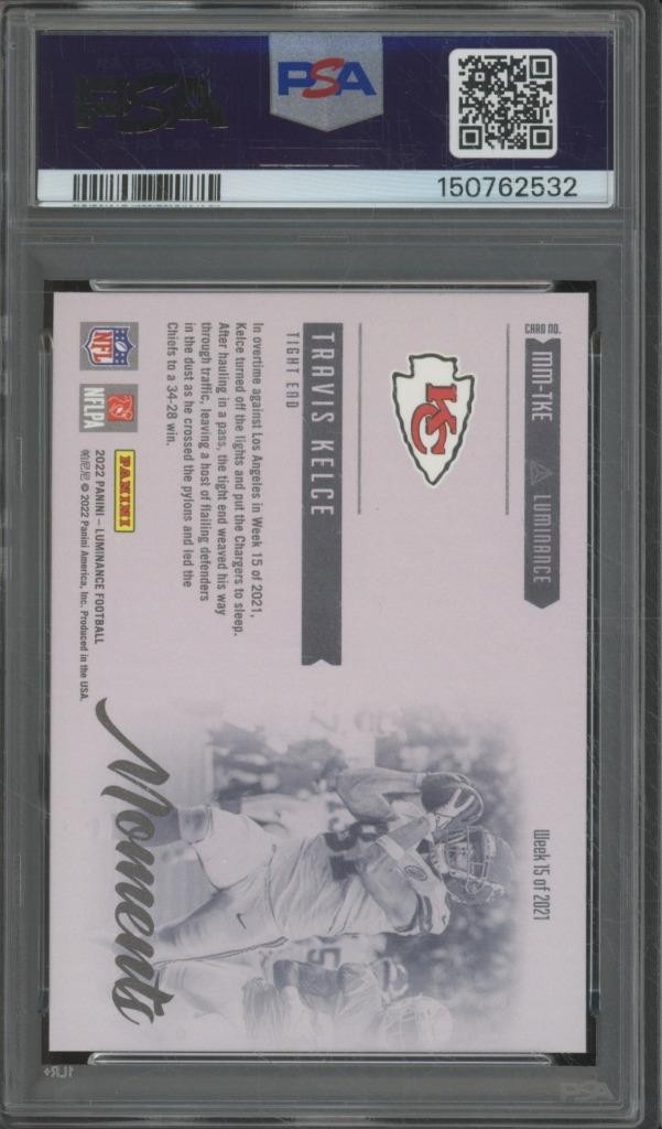 2022 Panini Luminance Moments TRAVIS KELCE Case Hit SP PSA 10 GEM MINT BIN39 view 2