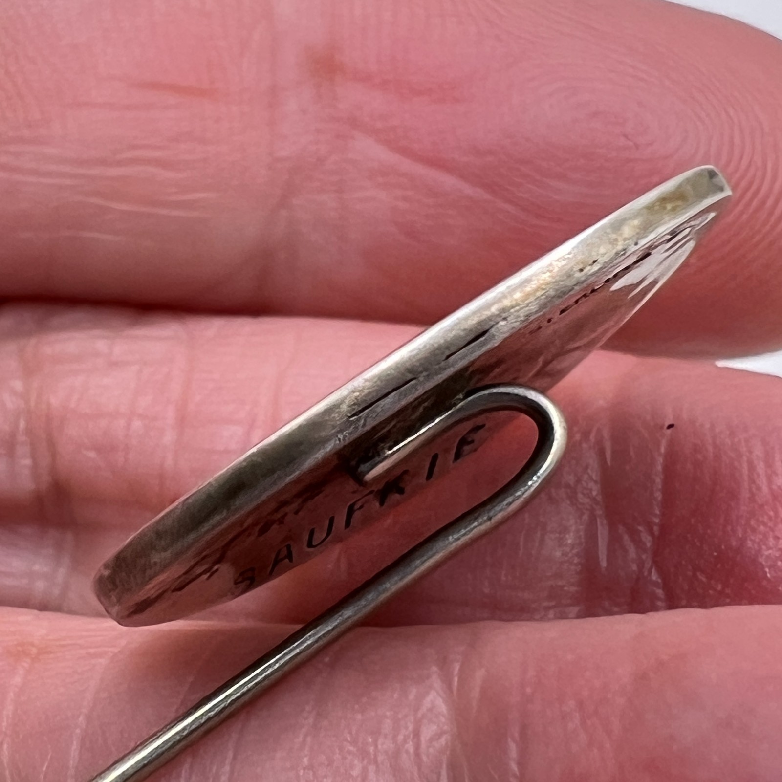 Vintage Hopi Native Lawrence Saufkie Signed Sterling Silver Stick Pin