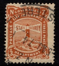 New Zealand 1913 1937 Life Insurance 3d yellow brown perf 14 x 15 SGL30 Used