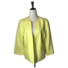 Talbots Blazer Women 10 Yellow Linen Open Front Jacket Lagenlook Preppy Career