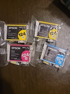 Genuine Epson 124 T124120-BCS 4 Ink Cartridges Black Cyan Magenta Yellow Combo