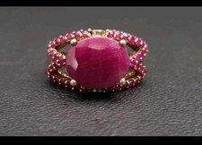 MDI Hallmark Ruby Dress Ring Central Oval + Smaller Rubies Silver Gilt L - M