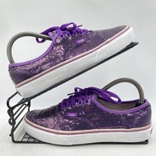 Vans Authentic lila Pailletten Turnschuhe Größe UK 6 Damen Low Top Fitnessstudio TB5B