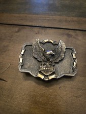 Vintage Harley Davidson  Brass & Enamel Belt Buckle H1417
