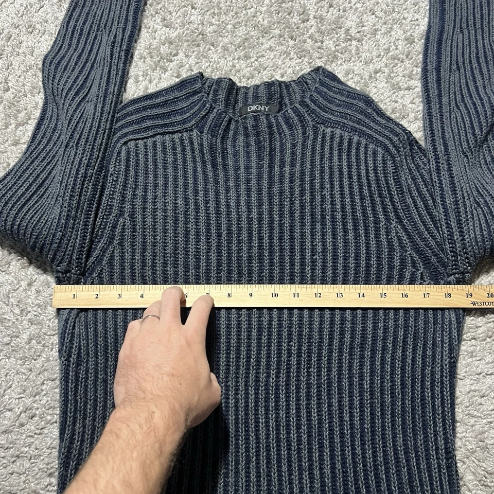 Dkny Y2K Sweater Women’s S Blue Chunky Ribbed Fisherman Knit Vtg Mock Neck 90s - Image 3 of 4