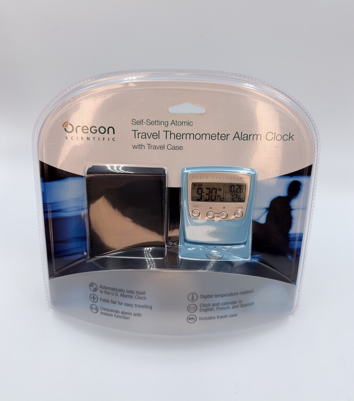 Oregon Scientific Self Setting Atomic Travel Thermometer Alarm Clock W/ Case NEW featured image
