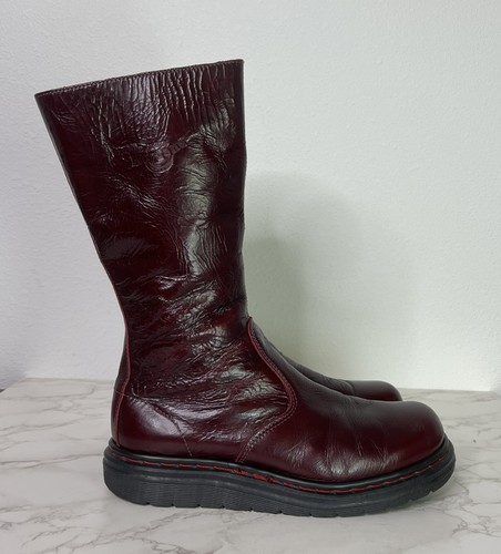 Vintage Y2K Dr Martens 9777 Mid-Calf Burgundy Red Boots 8
