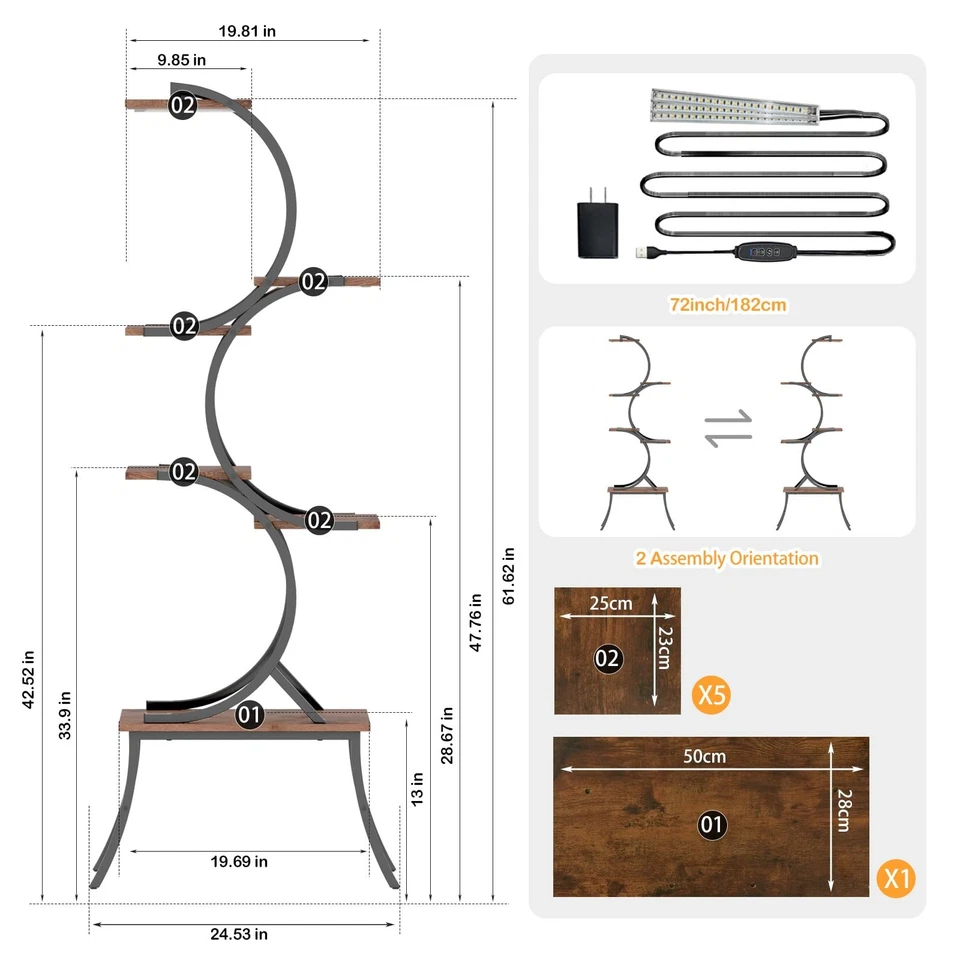 Plant Stand Indoor with Grow Lights Corner Large Flower Holder Display Rack - Image 2 of 4