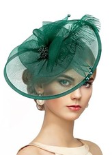 Feather Tea Party Fascinator - 2025 Derby Hat with Hairpin, 1920s Dark Green