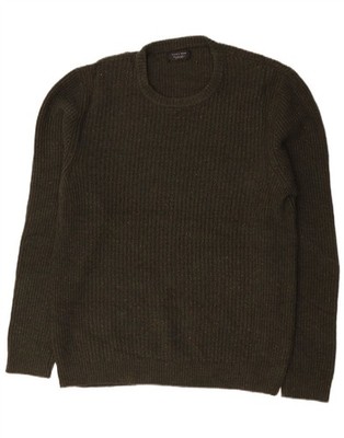 Zara Herren Rundhals Pullover Pulli Large Grün Gefleckt Acryl BZ11