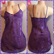 New VTG Petra Fashions Sheer Floral Burnout Babydoll Chemise Size Sm Purple