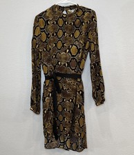 Zara Animal Print Dress, Neutral, Belt, Long Sleeve - Size Large