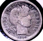 1916 -S BARBER SILVER DIME 10C