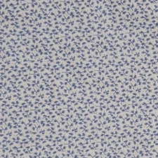 Vines Leaves Floral Blue White All Cotton Fabric BY THE YARD Continuous Cuts