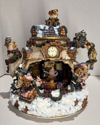 Boyd's Bears Silent Night Musical Light Teapot Figure Christmas Music Box Spins