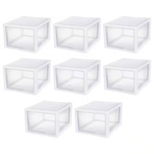 27-Qt. Plastic Storage Bin with One Drawer in Clear and White 8-Pack 