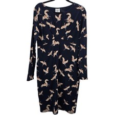 Mama-licious Maternity Dress Medium Blue Stork Bird Print Long Sleeve Sheath
