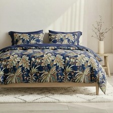 NEW Anthropologie Blue Floral Egyptian Cotton Boho King Bedding Duvet Sham Set