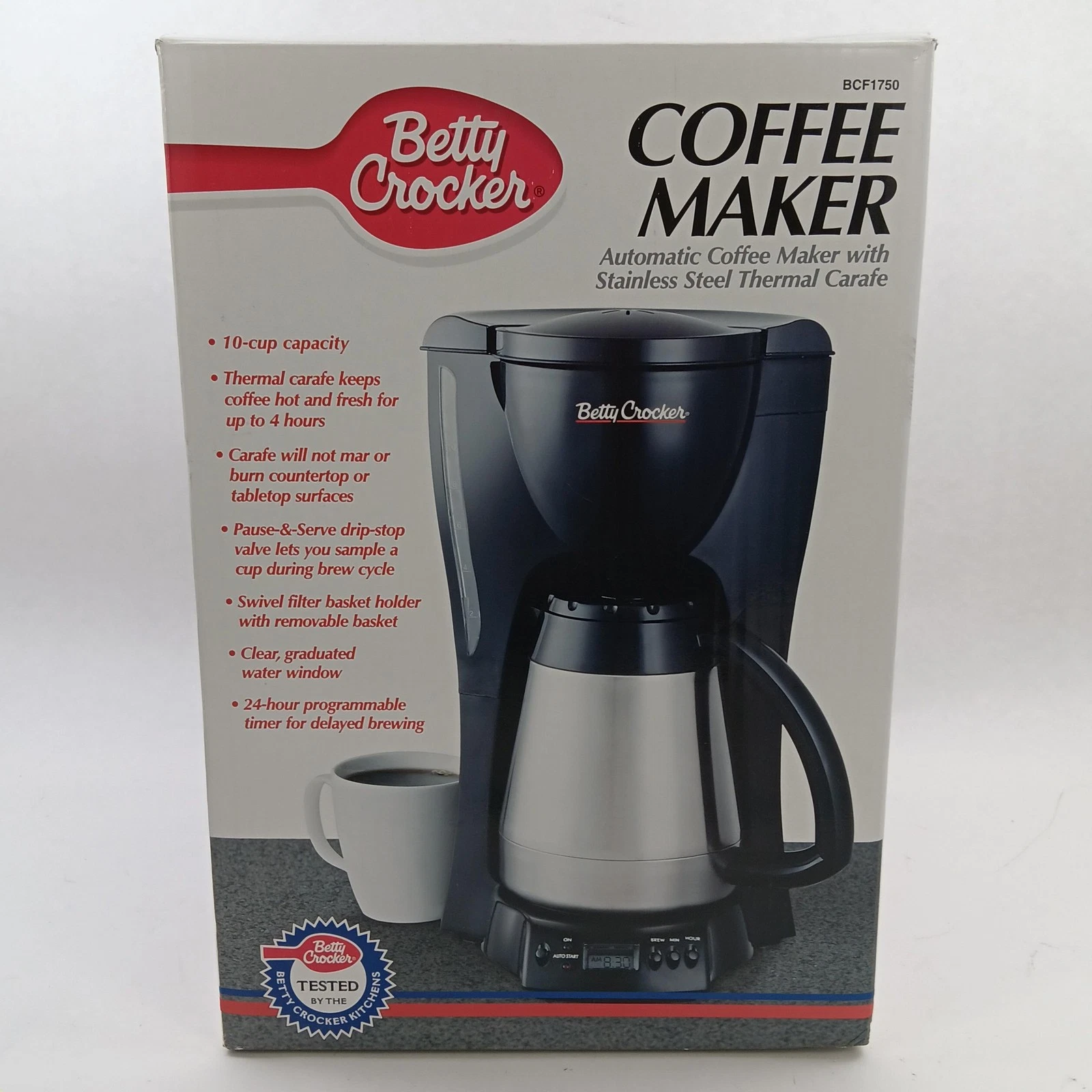Betty Crocker Coffee Maker 10 Cup BCF1750 Programmable Thermal Carafe Black