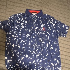 Greyson Men's Golf Polo Shirt Blue White Floral Pattern Collared Size L