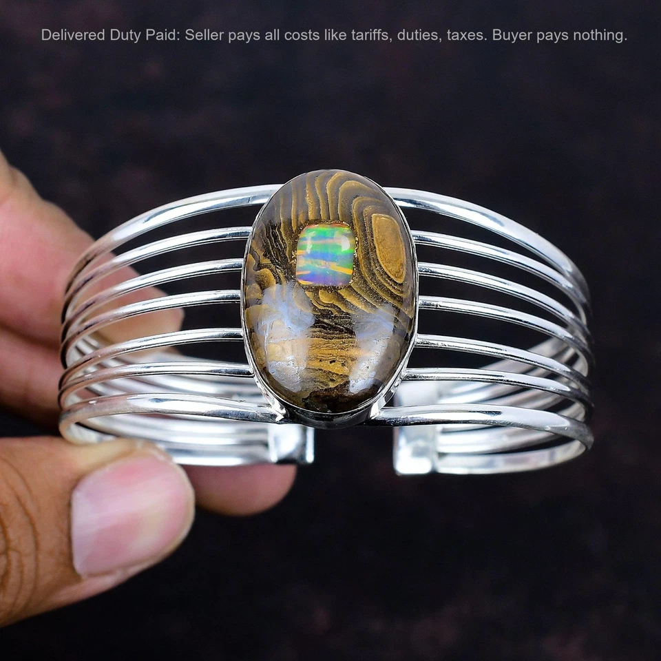 Brazalete nuevo de plata 925 con ópalo etópico natural en ópalo de roca hecho a mano Foto 3 de 4