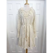 Kobi Halperin Womens Senna Floral Lace Bell Sleeve Ruffle Dress Cream Size Small