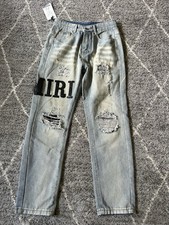 AMIRI distressed Jeans Light Wash Leather Logo Patch 25 X 26 NWT