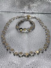 FSK925 Bicolour Silber Schmuckset,gold-Silber, L-18+45+B-1cm,Kette+Armband,55.7g