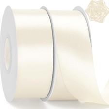 Satin Ribbon - 1-1/2 Inch x 2 Rolls Cream Ribbon 100 Yards Beige Ribbon...