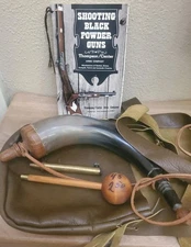 New Vtg Black Powder Access-powder Horn,Ball Puller,Capper,possible Bag,Booklets
