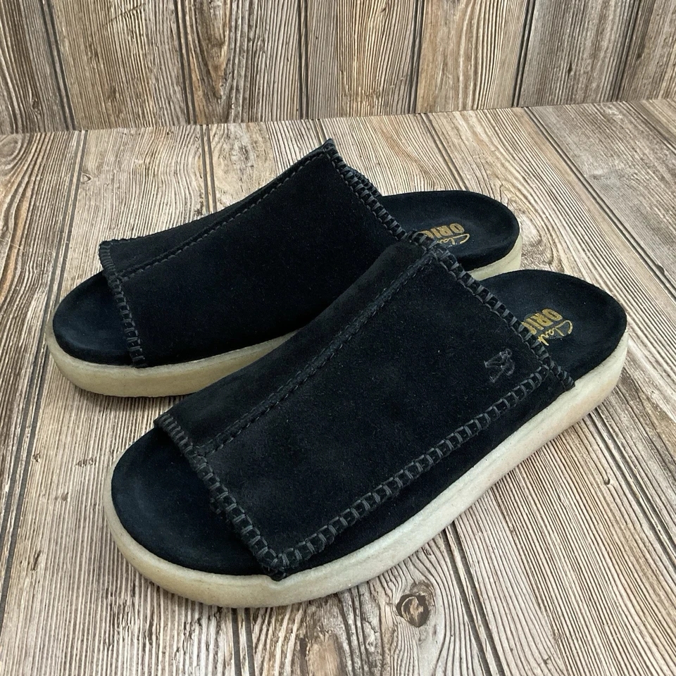Clarks Originals Mens Black Suede Overleigh Slide Sandals Slip On Size 11 NEW - Image 4 of 4